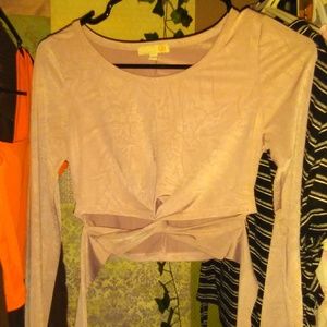 Pink tie cropped shirt